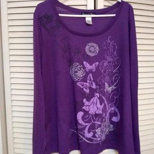 3X Purple Butterfly Lightweight Thermal Knit Long Sleeve Top